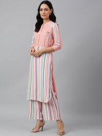 W Women Pink & Blue Striped Kurta