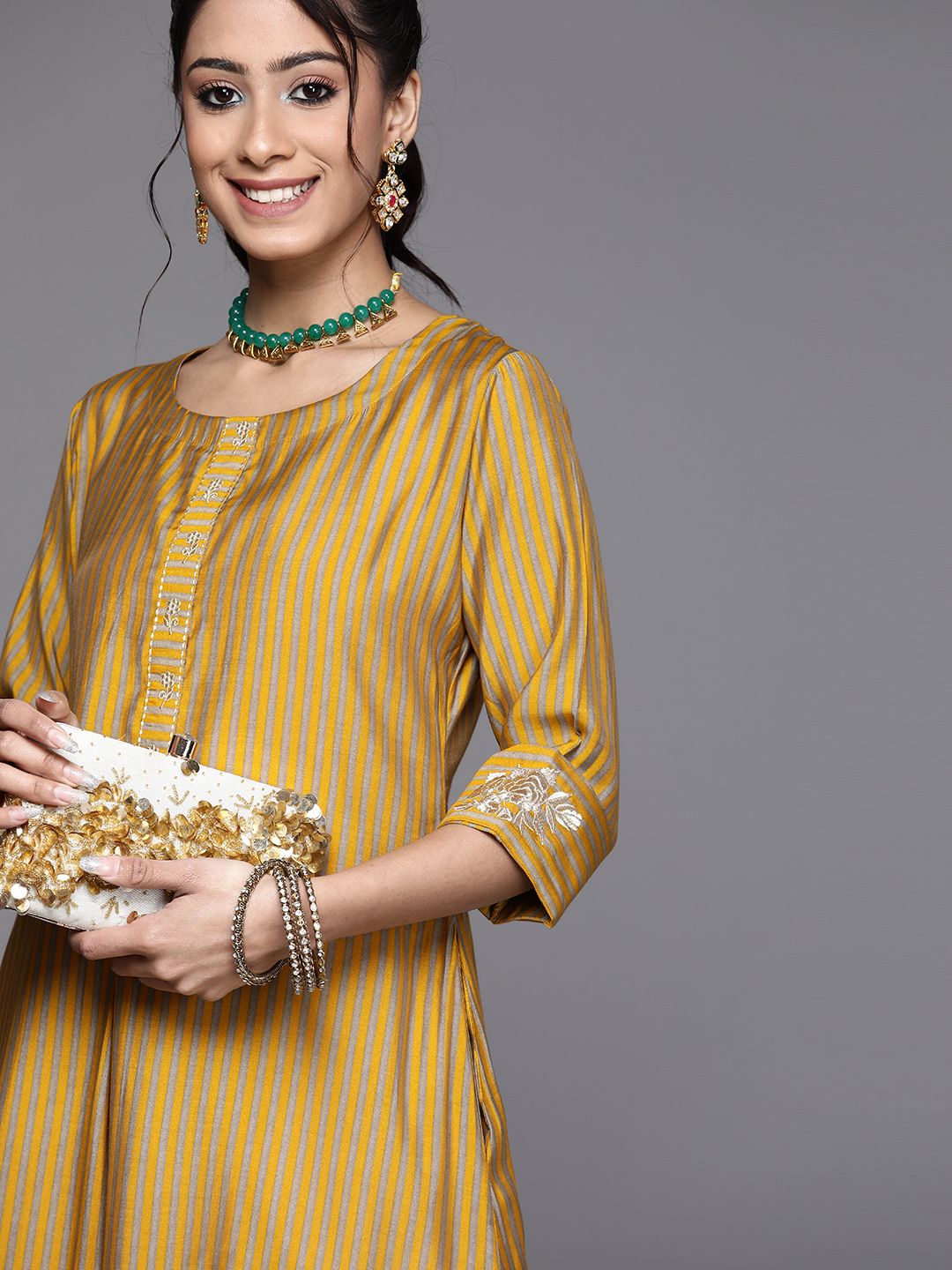 Libas Striped Chanderi Silk Kurta