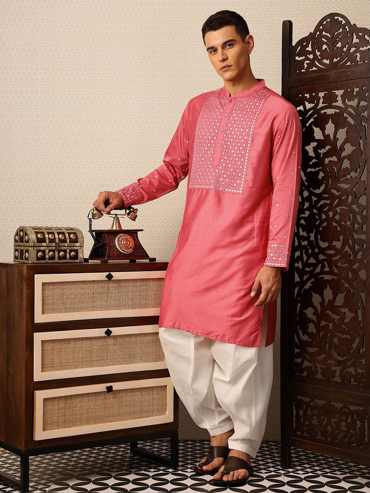 House of Pataudi Embroidered Mandarin Collar Mirror Work Jashn Kurta with Salwar