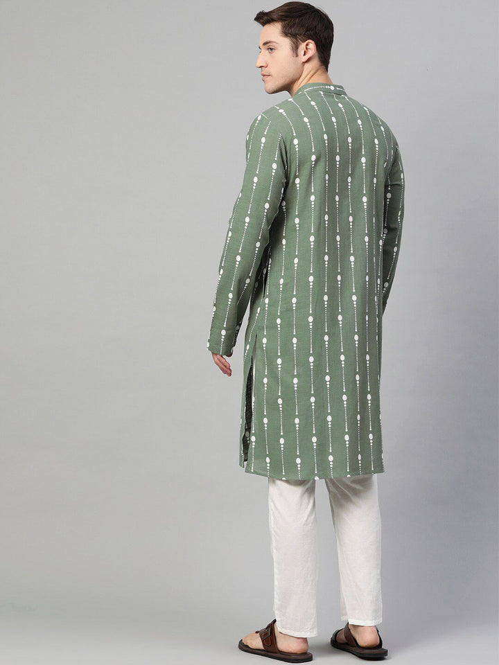 See Designs Men Green & White Printed Kurta with Pyjamas