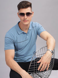 ADRO Geometric Printed Polo Collar Short Sleeves Cotton Oversized Casual T-shirt