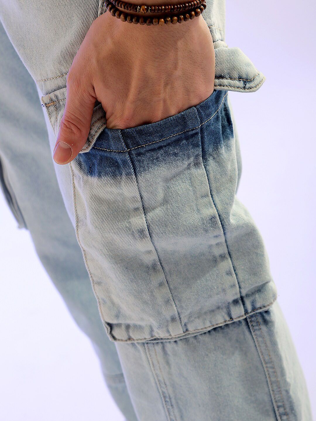 The Indian Garage Co Men Relaxed Fit Clean Look Heavy Fade Pure Cotton Jeans