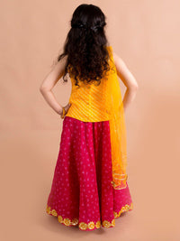 pspeaches Girls Magenta & Yellow Embroidered Ready to Wear Lehenga & Blouse With Dupatta