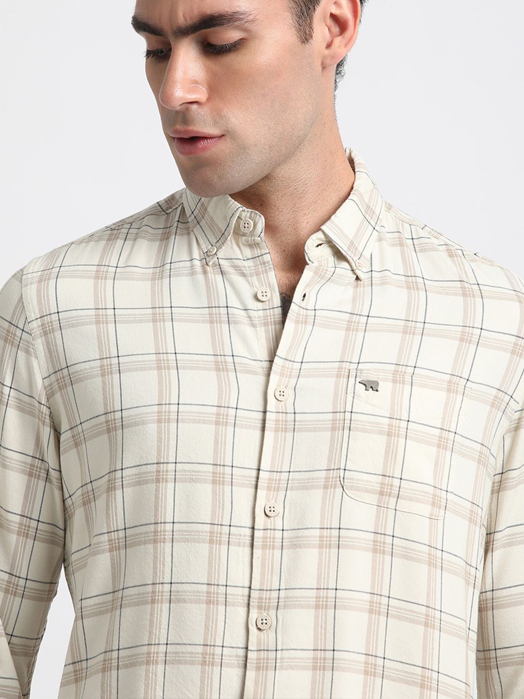 THE BEAR HOUSE Slim Fit Tartan Checks Pure Cotton Casual Shirt