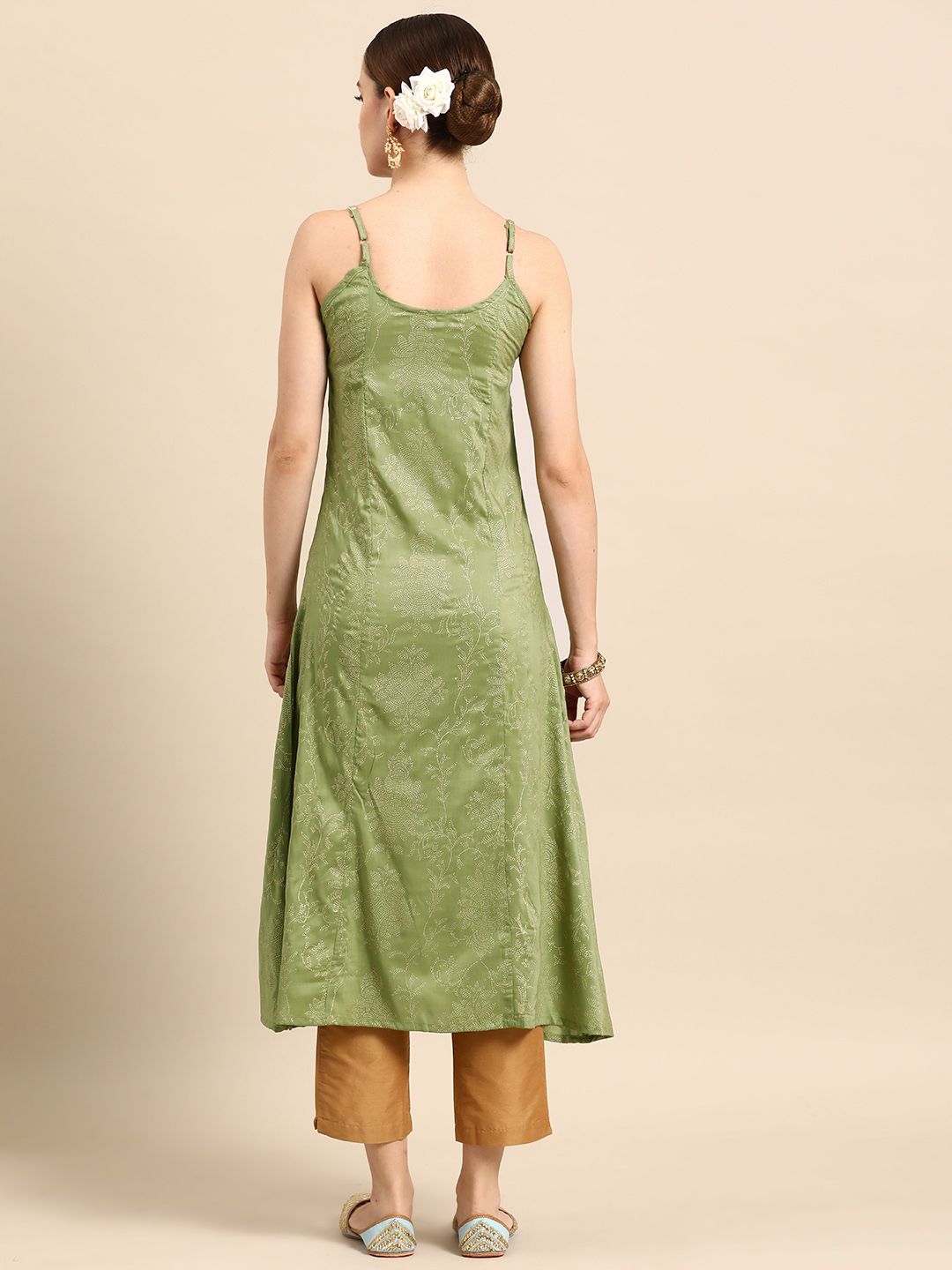 Anouk Ethnic Motifs Printed Shoulder Straps A-Line Kurta