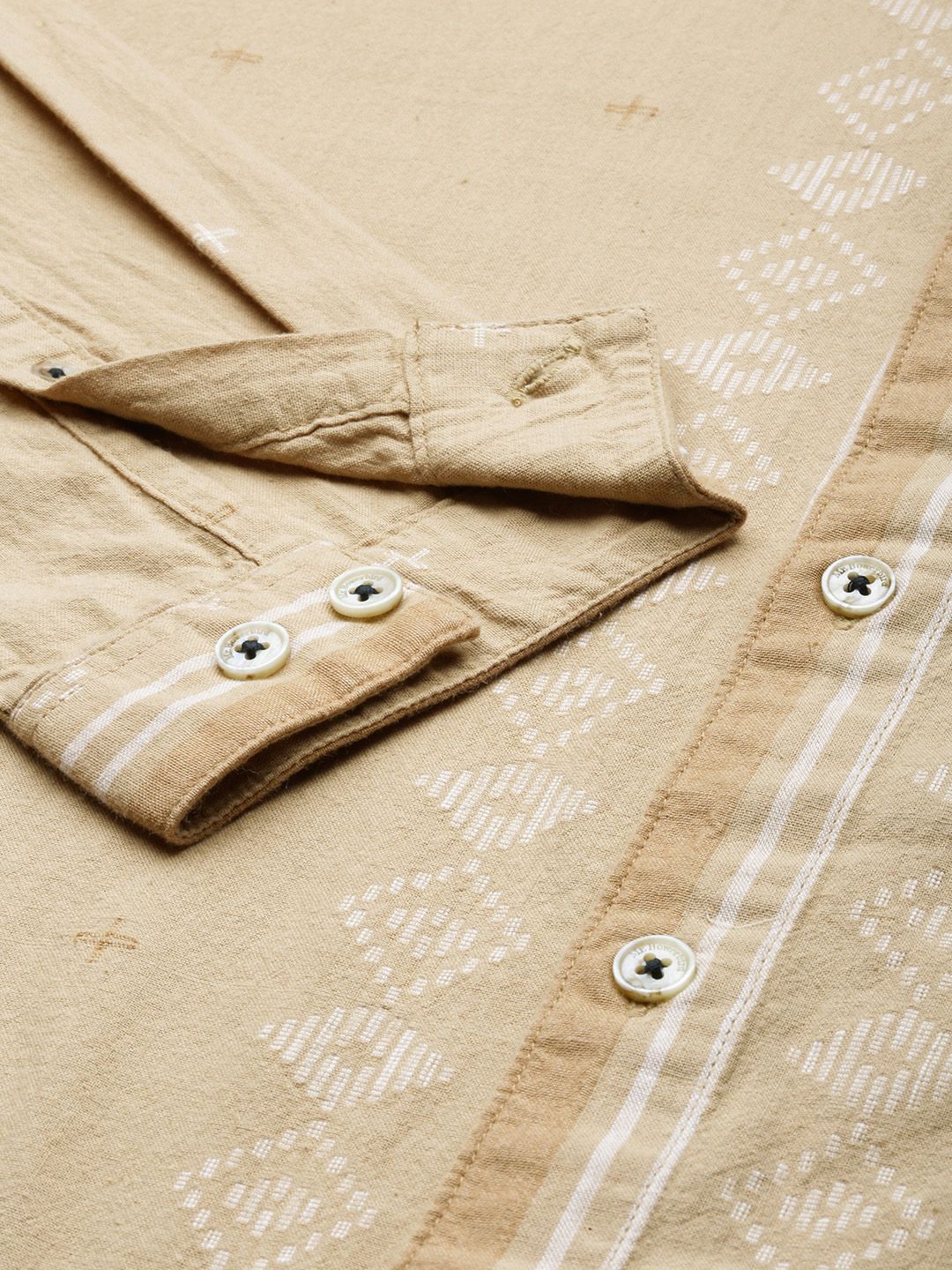 Mr Bowerbird Men Brown Printed Tailored Fit Selvedge Casual Shirt