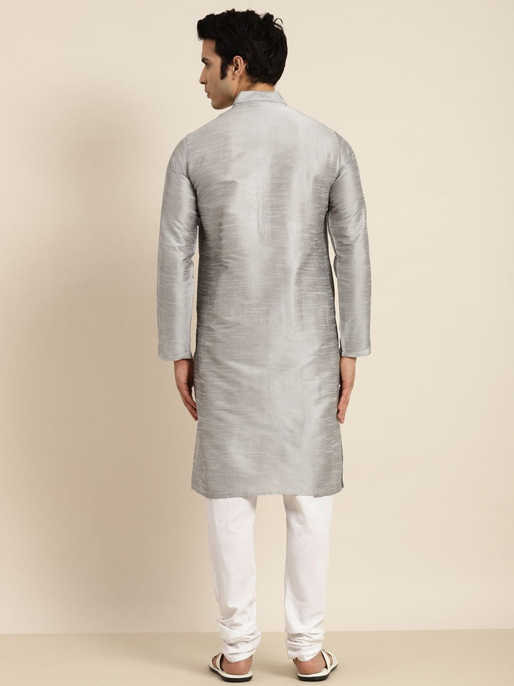 Anug by SOJANYA Men Silver-Toned Band Collar Kurta