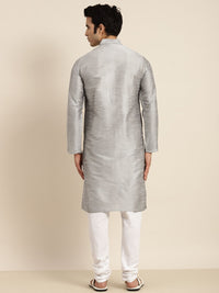 Anug by SOJANYA Men Silver-Toned Band Collar Kurta
