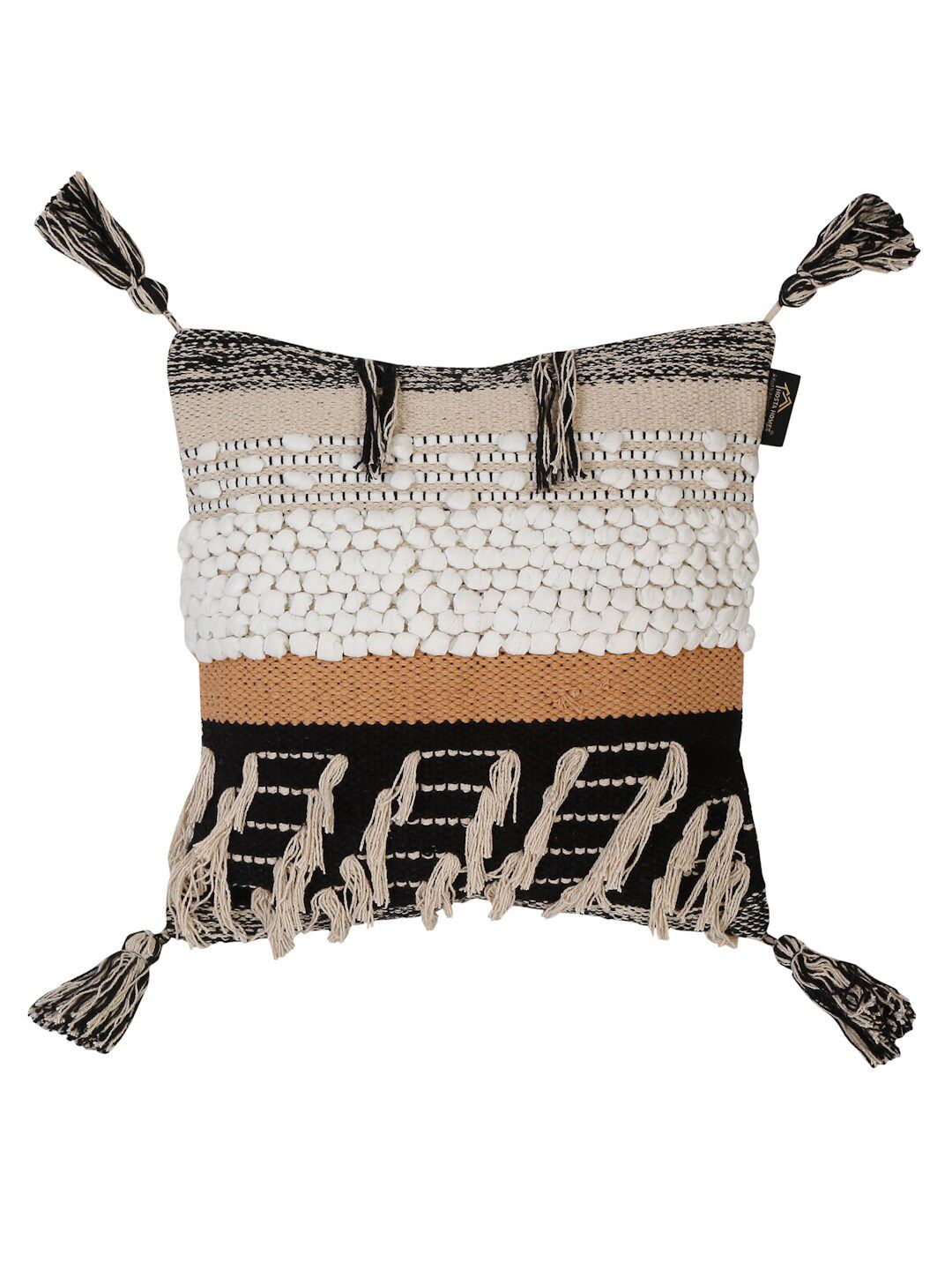 HOSTA HOMES Black & Cream-Coloured Set of 2 Geometric Velvet Square Cushion Covers