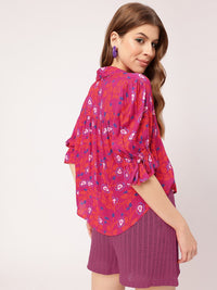 DressBerry Holiday Glam in Pink Printed Shirt Style Top