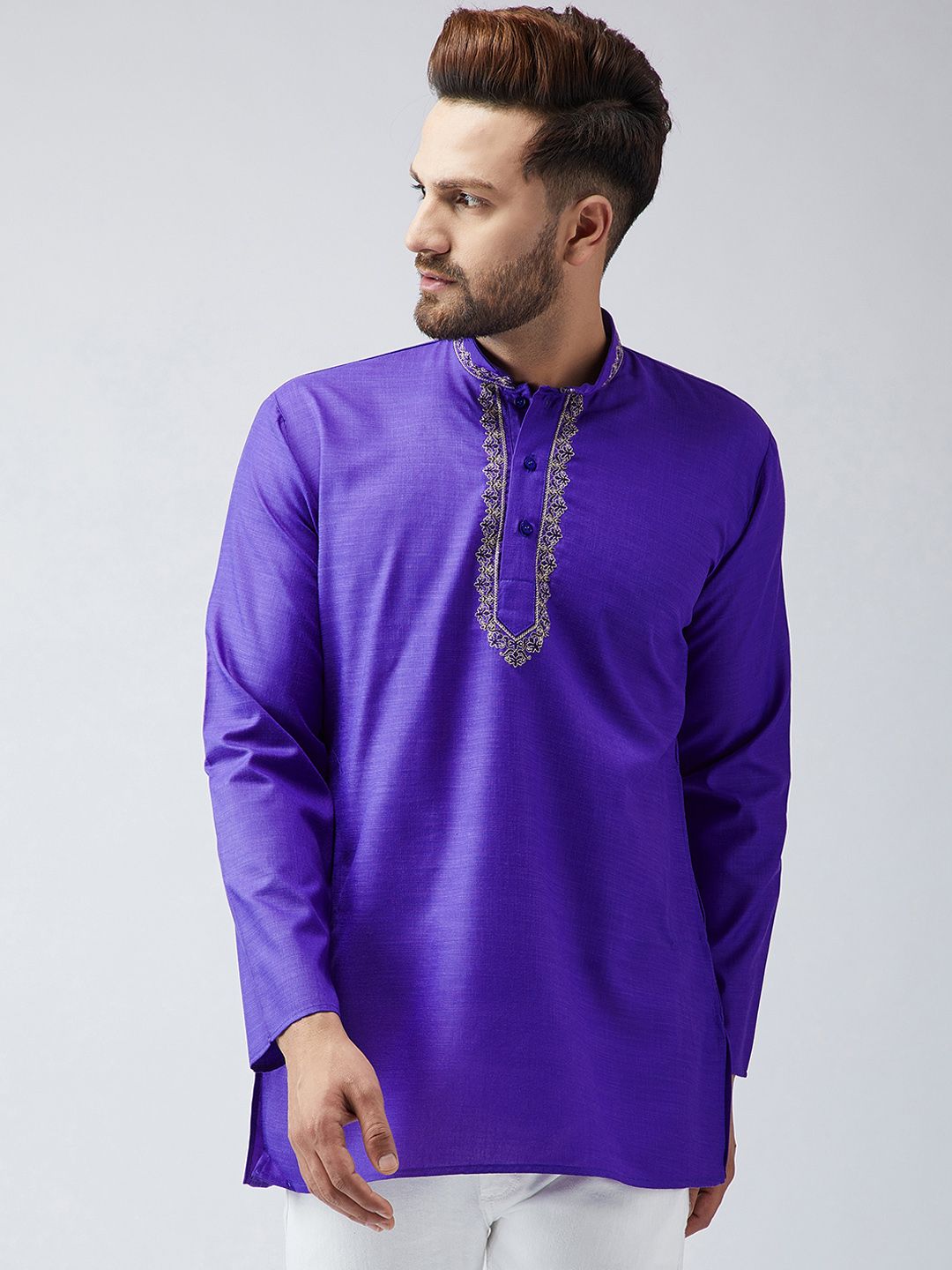 SOJANYA Lelaki Ungu Solid Kurta Lurus