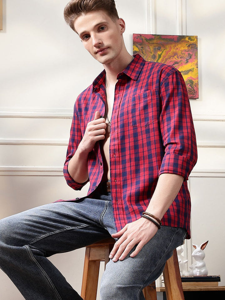 Eszett Checked Spread Collar Pure Cotton Casual Shirt