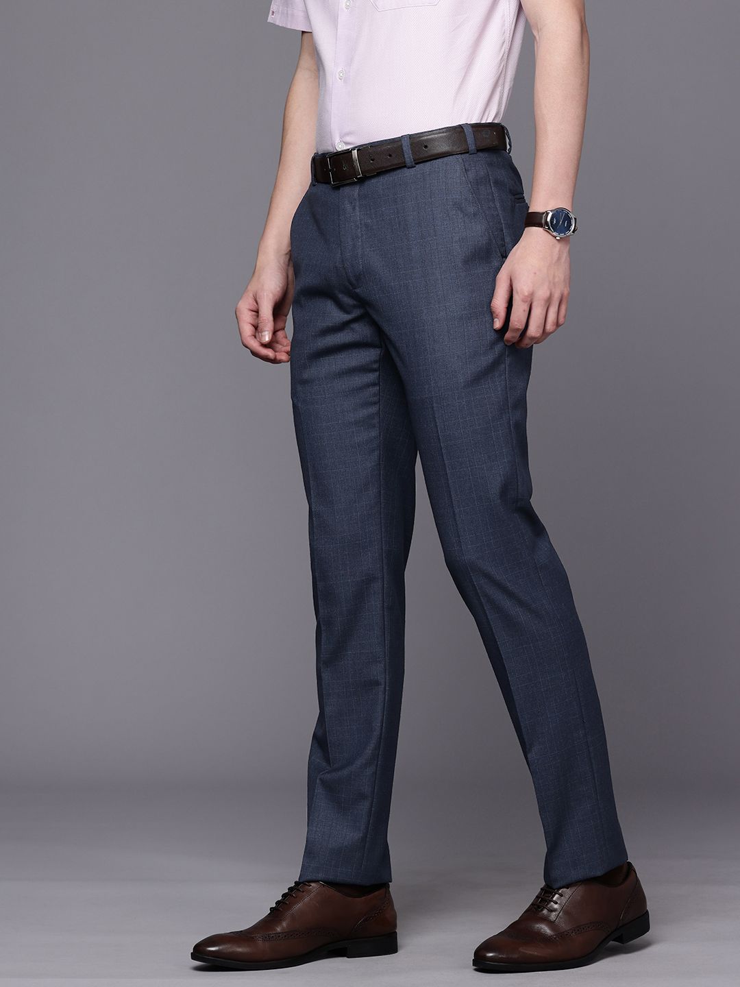 Raymond Men Checked Slim Fit Formal Trousers