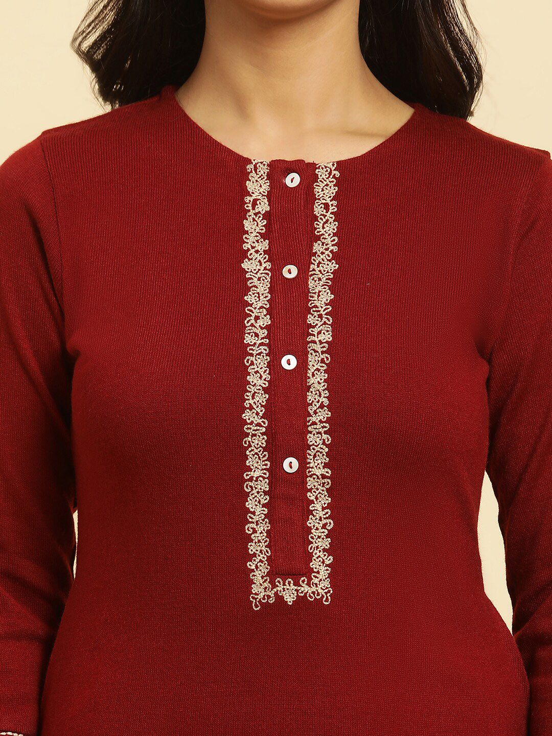W Floral Yoke Design Thread Work Regular Kurta with Leggings
