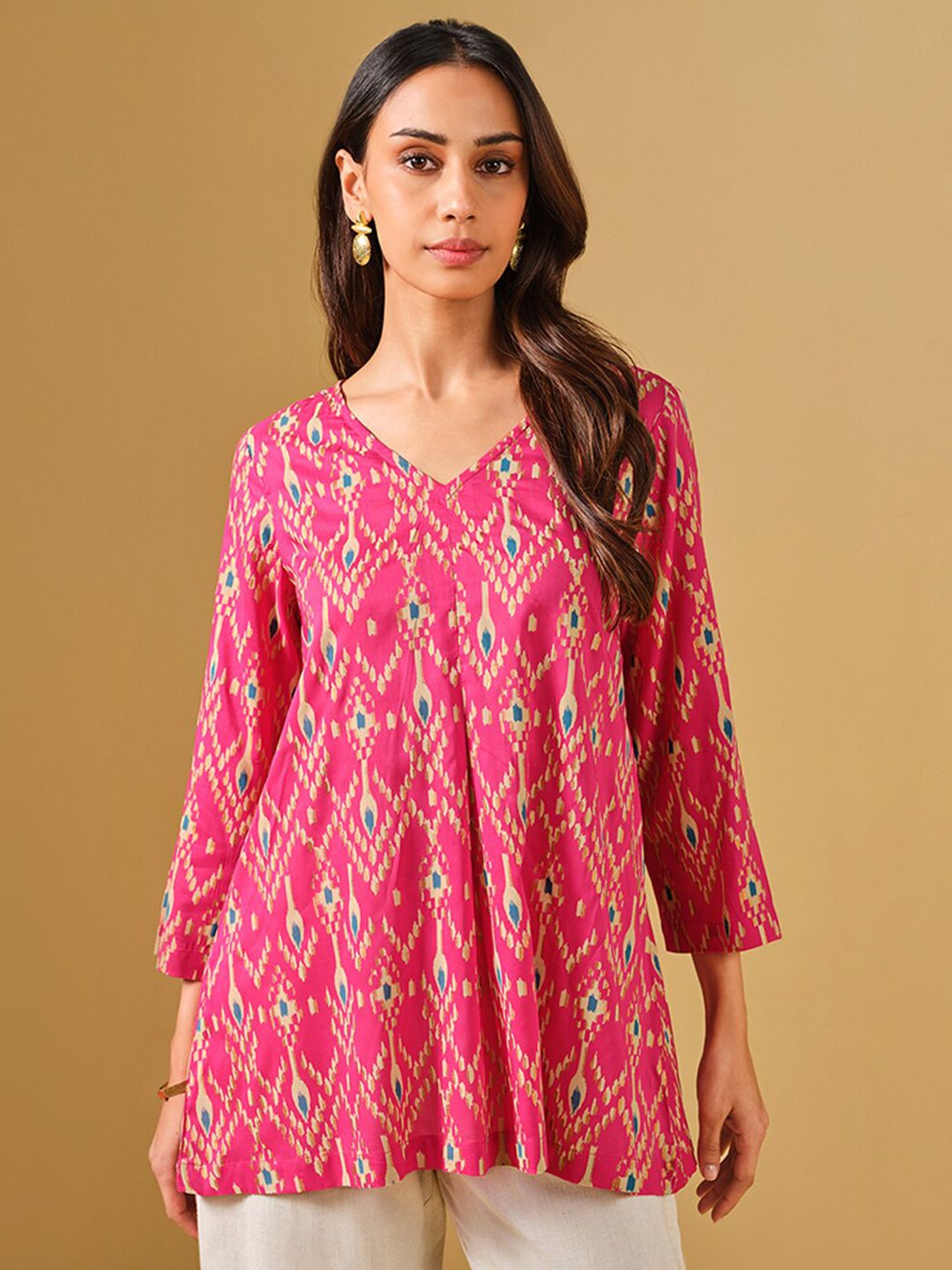 Global Desi Ethnic Motifs Printed A-Line Top