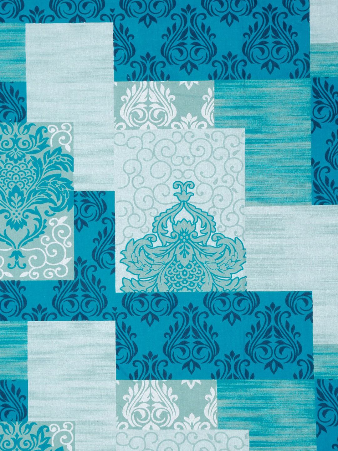 KLOTTHE Blue Geometric Cotton 400 TC Super King Bedsheet With 2 Pillow Covers