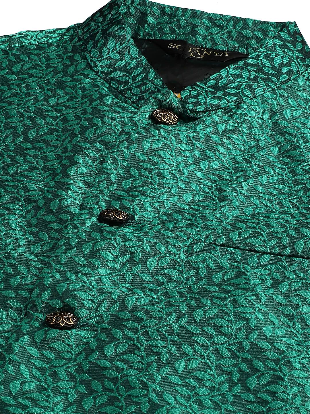 SOJANYA Set Kurta Lelaki Motif Etnik Hijau Dengan Jaket Nehru