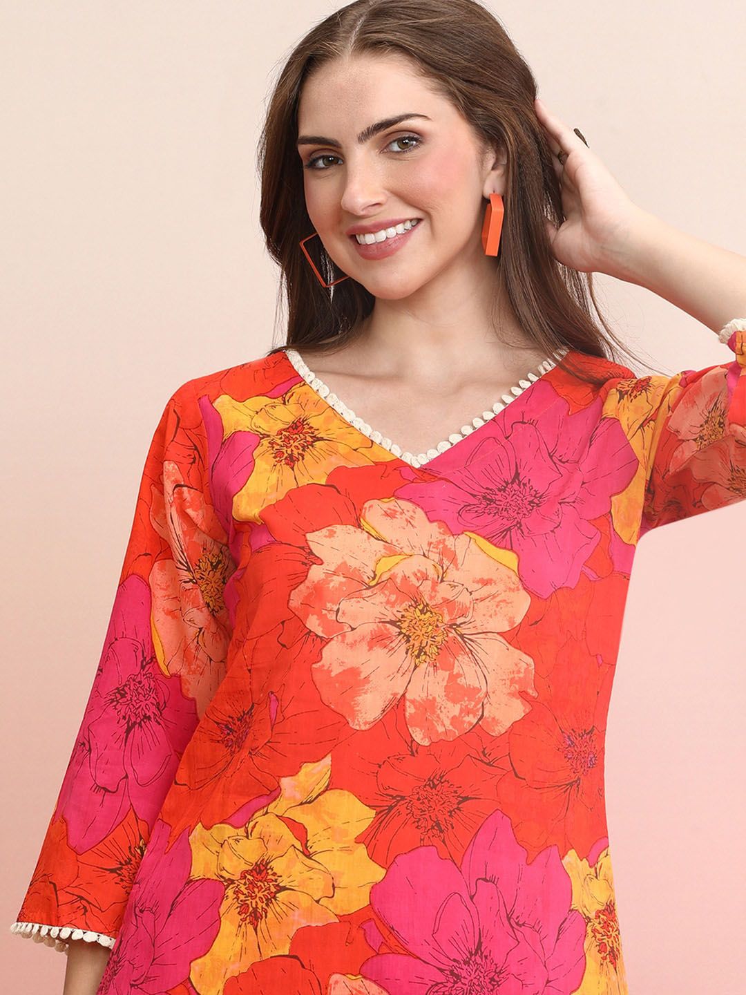 Indo Era Printed Pure Cotton Tunic With Trousers Co-Ords