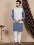Anouk Navy Blue Ethnic Motifs Printed Pure Cotton Kurta with Churidar