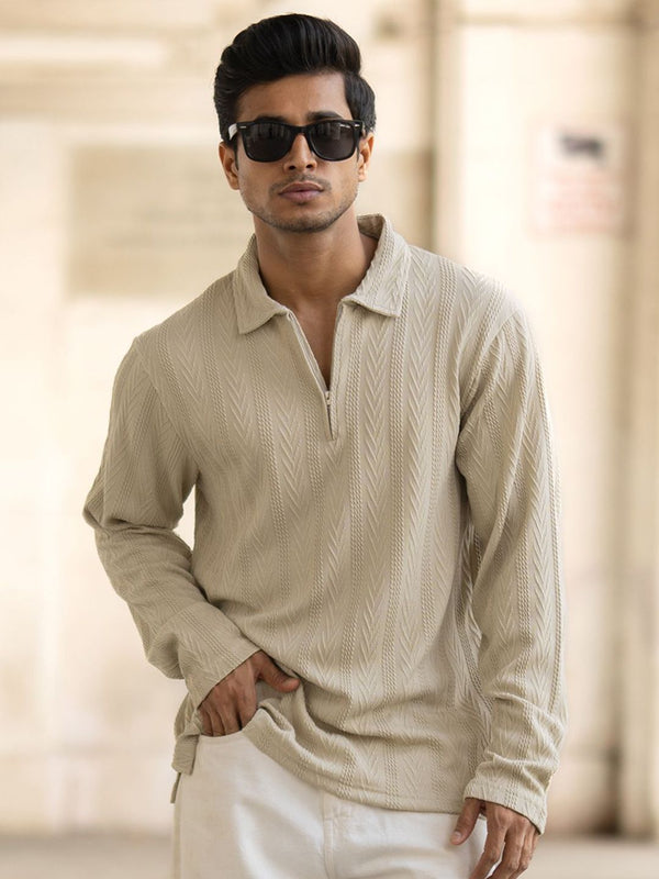 Powerlook Men Self Design Polo Collar Relaxed Fit T-shirt