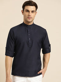 SOJANYA Men Navy Blue Solid Straight Kurta
