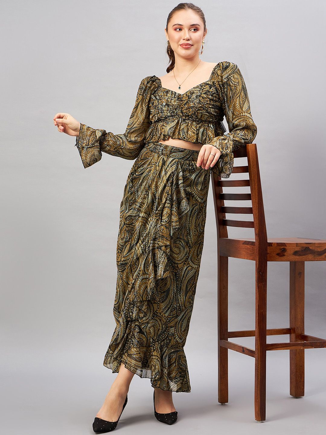 Antheaa Printed Top With Skirt