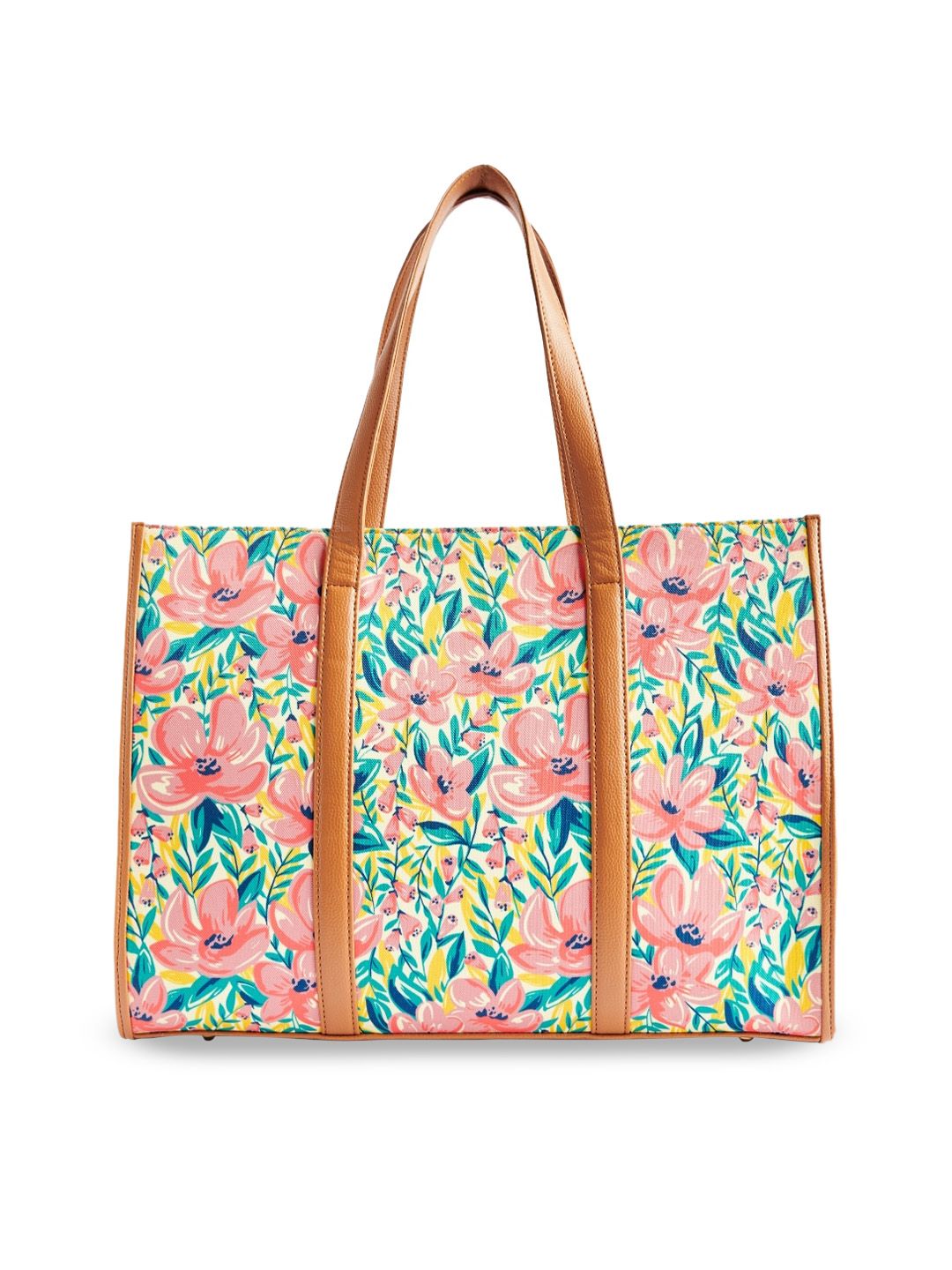 TEAL BY CHUMBAK Floral Printed Oversized Shopper Shoulder Bag