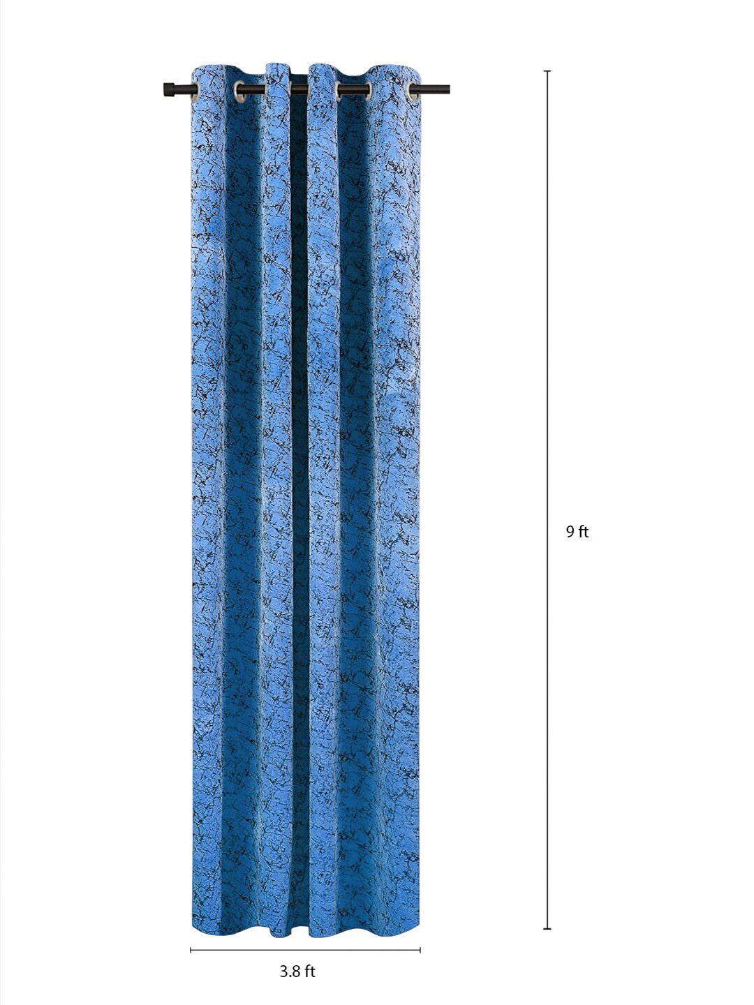 Cortina Blue & Black 2 Pieces Printed Room Darkening Velvet Long Door Curtains