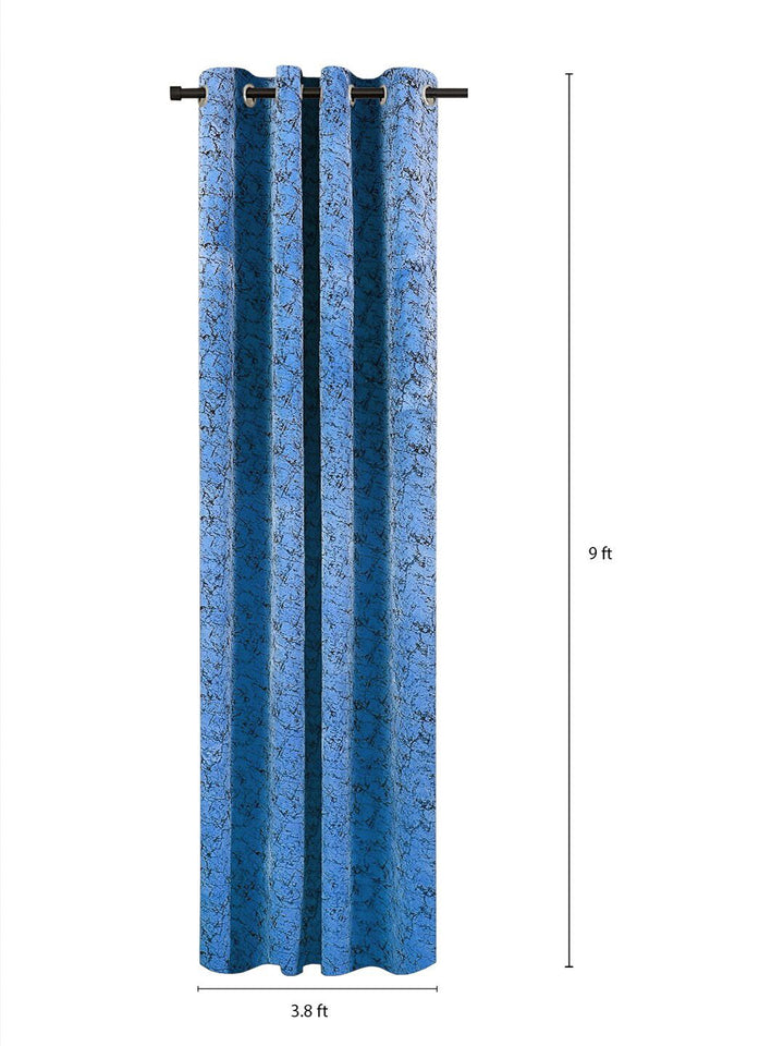 Cortina Blue & Black 2 Pieces Printed Room Darkening Velvet Long Door Curtains
