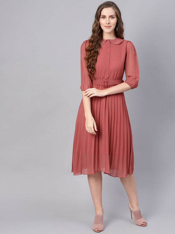 SASSAFRAS Rose Accordian Pleat A-Line Dress