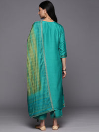 Libas Women Sea Green Floral Kurta with Trousers & With Dupatta