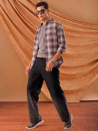 The Indian Garage Co. Spread Collar Slim Fit Tartan Checks Cotton Casual Shirt