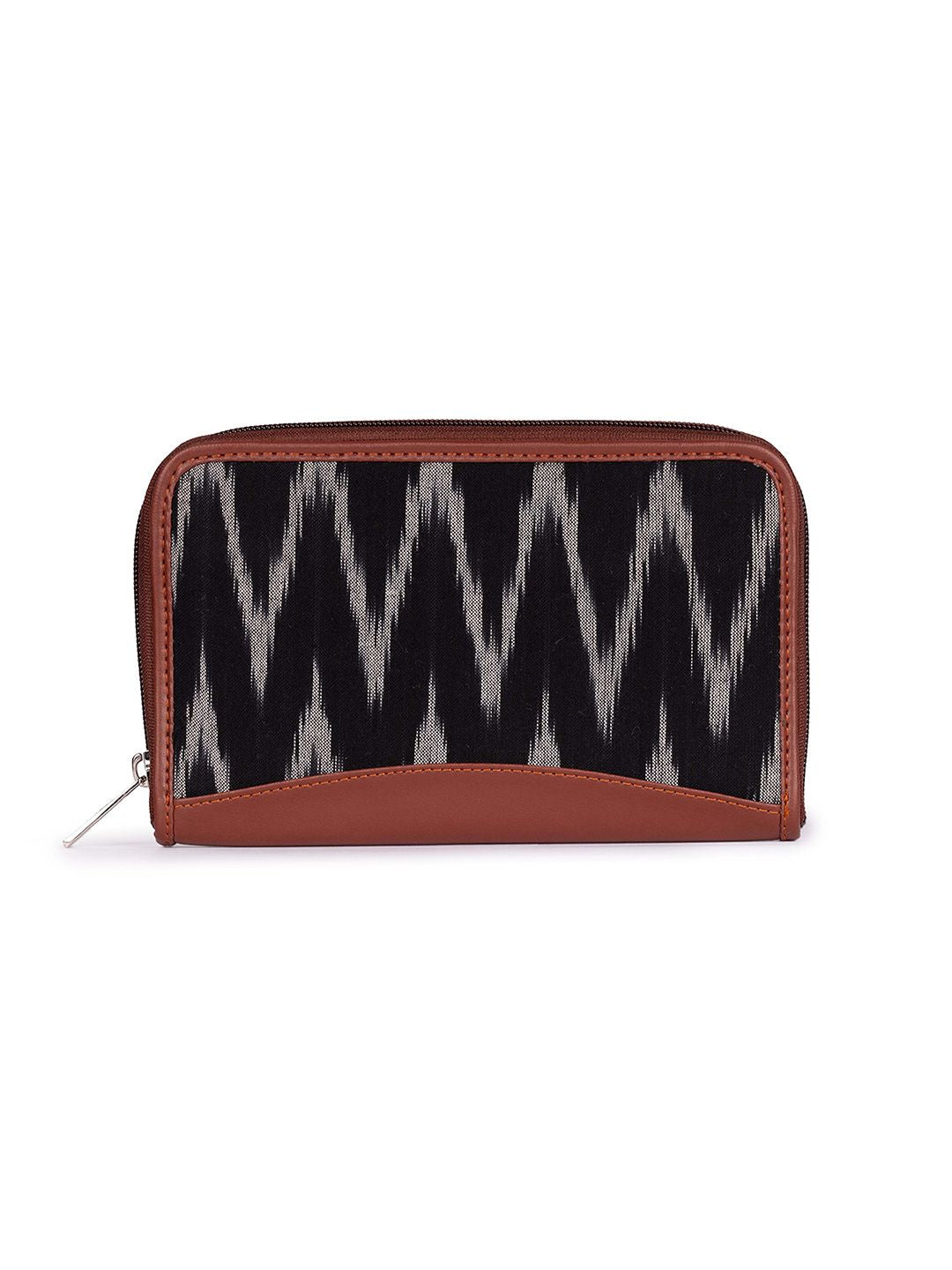 ZOUK Women Black & White Printed Vegan Leather Zip Around Wallet