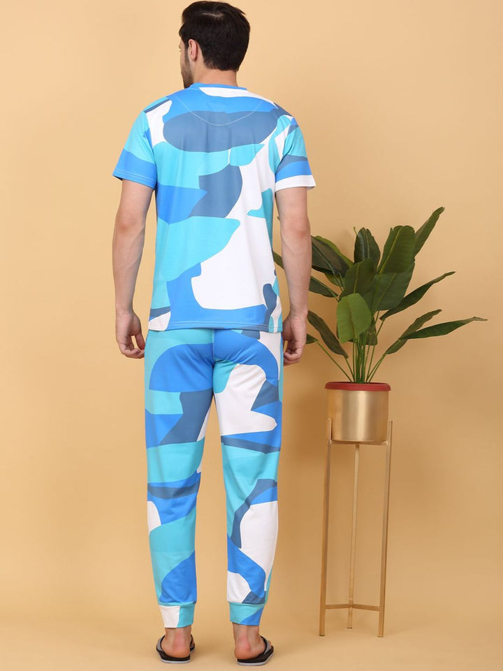 Sweet Dreams Blue & White Abstract Printed Round Neck Night suit