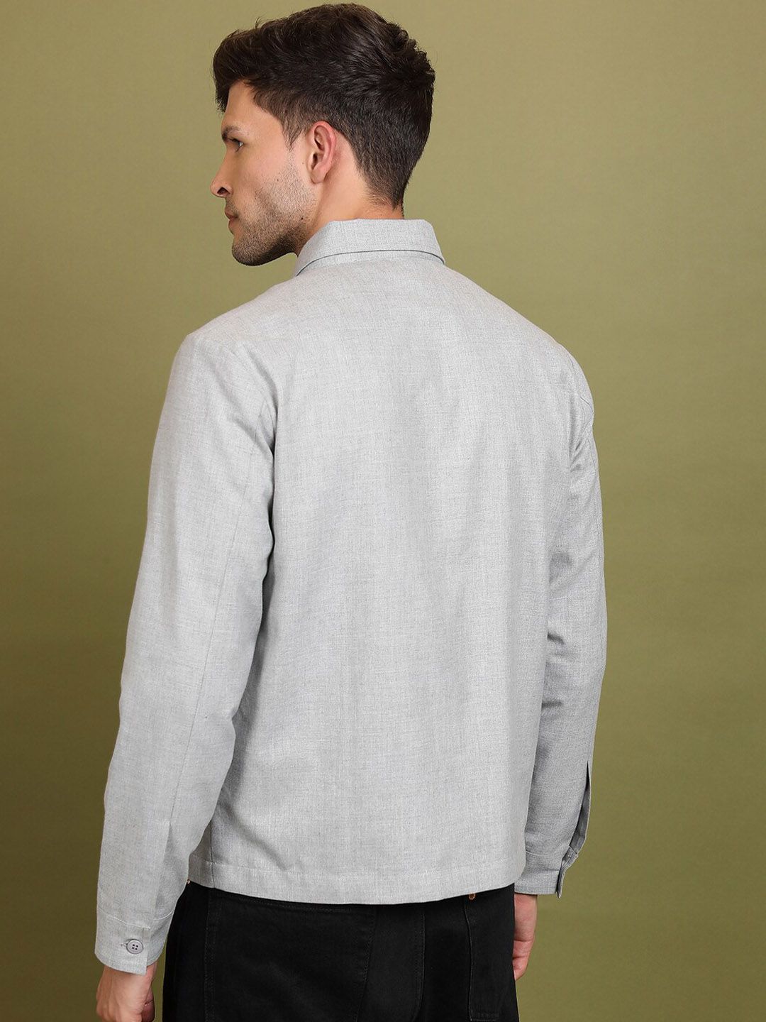 HIGHLANDER Grey Spread Collar Long Sleeves Bomber Jacket