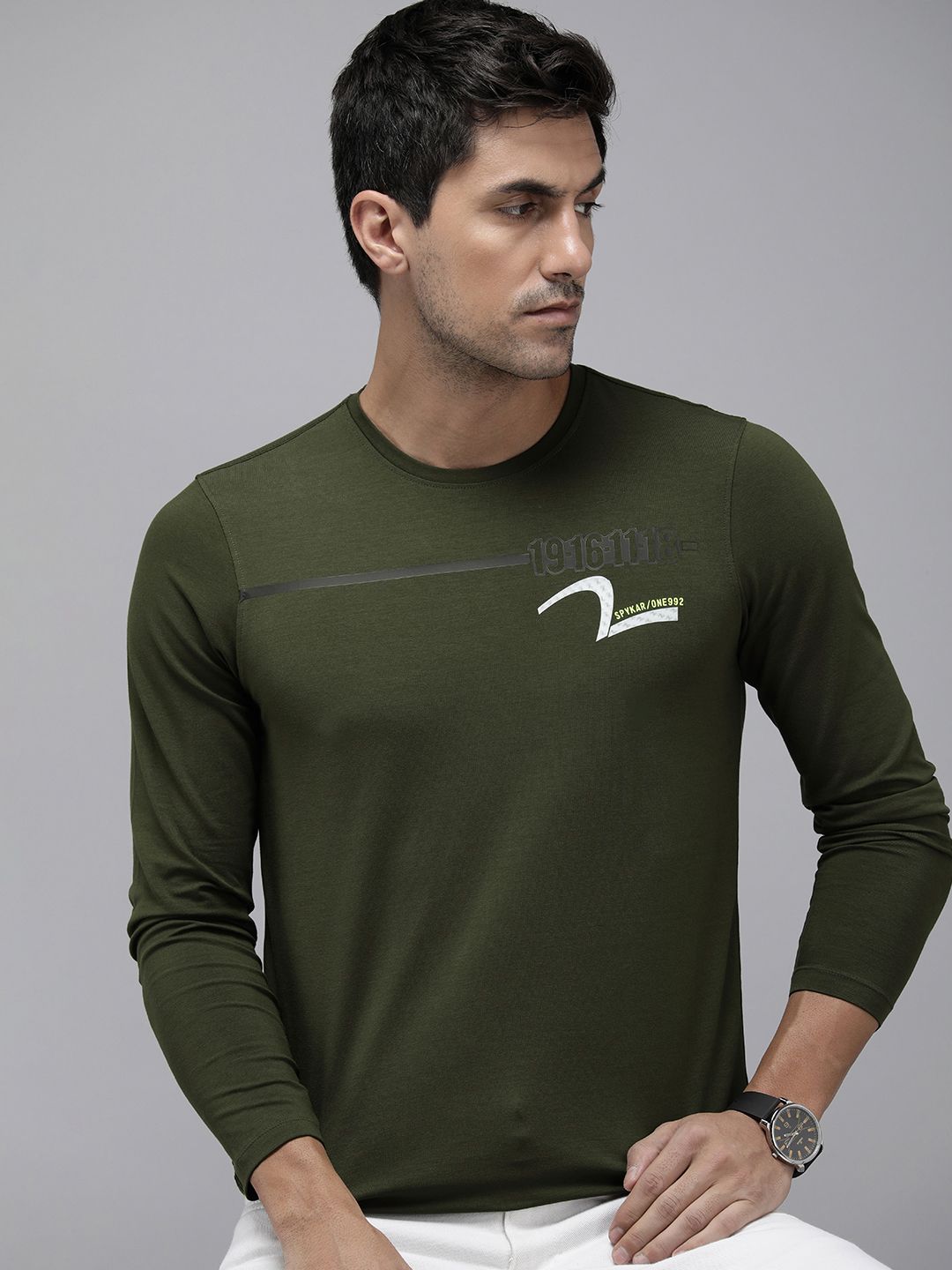 SPYKAR Graphic & Striped Printed Slim Fit T-shirt