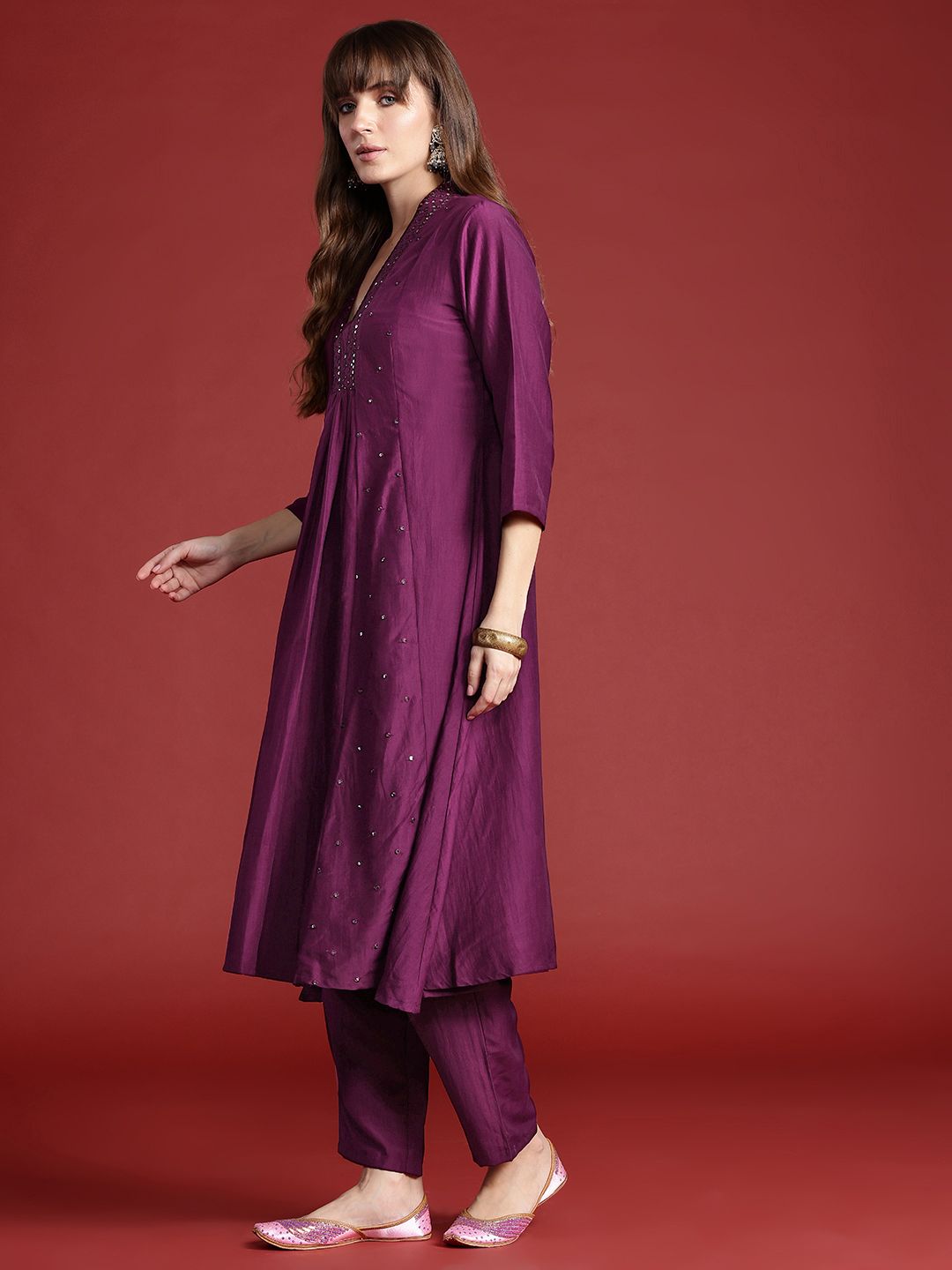 Indo Era Embroidered Panelled Sequinned Kurta with Trousers
