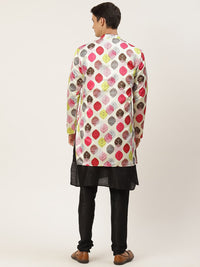 SOJANYA Men Black & Pink Kurta with Churidar