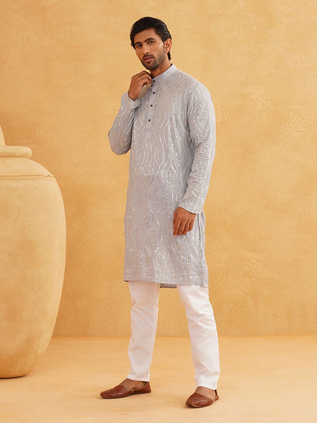 SOJANYA Leheriya Embroidered Sequinned Pure Cotton Kurta With Churidar