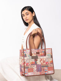 ZOUK Ethnic Motifs Printed Oversized Shopper Jute Handheld Bag