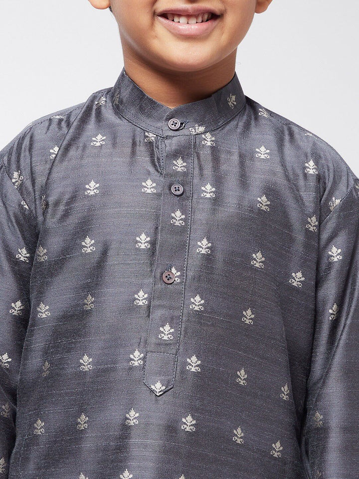 SOJANYA Boys Grey Printed Thread Work Kurta