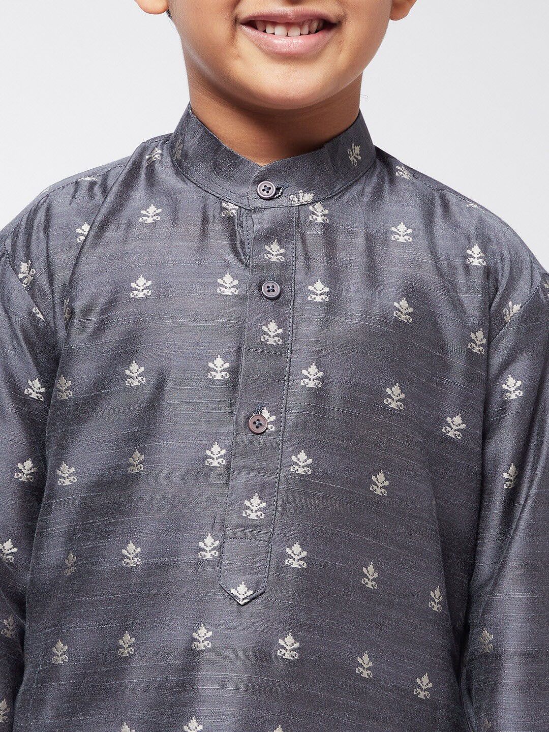 SOJANYA Boys Grey Printed Thread Work Kurta