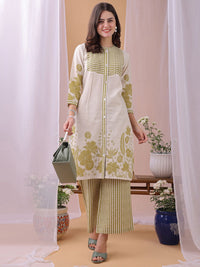 KALINI WomenParrot Green Floral Printed Pure Flex Cotton Co-ord Set