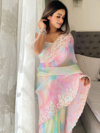 Saree mall Embellished Sequinned Poly Georgette Sarees