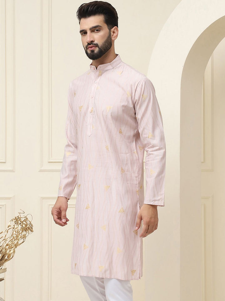 SOJANYA Geometric Embroidered Mandarin Collar Cotton Silk Straight Kurta