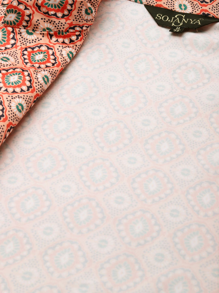 SOJANYA Men Grey & Peach-Coloured Kurta with Churidar