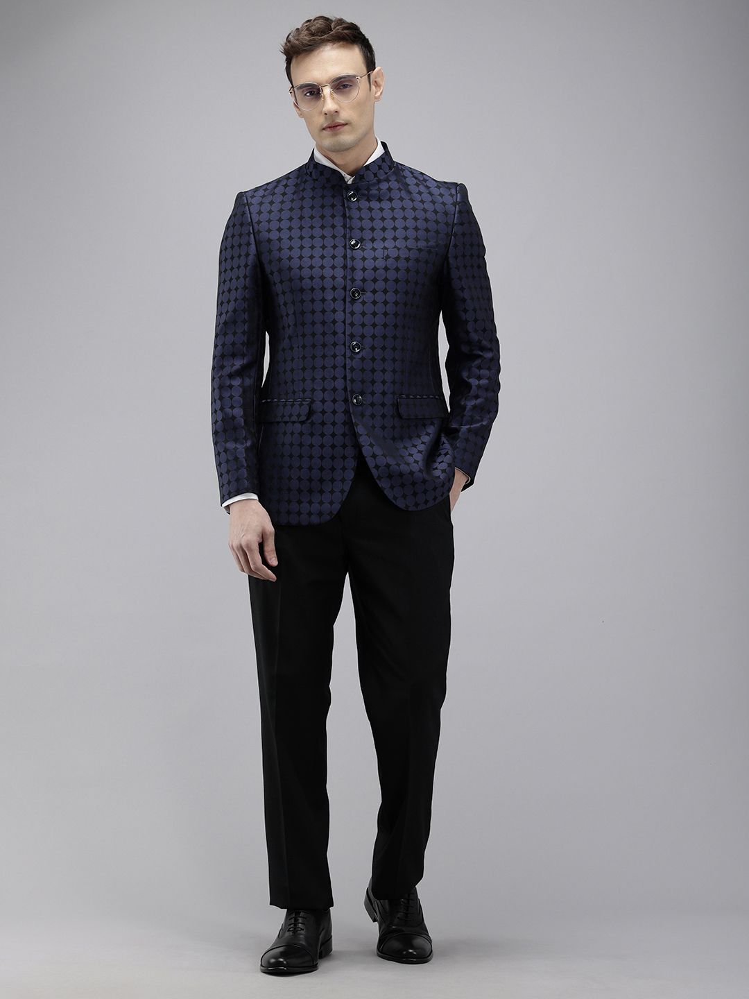 Park Avenue Self Design Mandarin Collar Regular Fit 2 Piece Party Suit