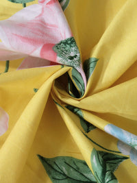KLOTTHE Yellow Floral Cotton 300 TC Single Fine Bedsheet with a Pillow Cover-89 x 59 inches
