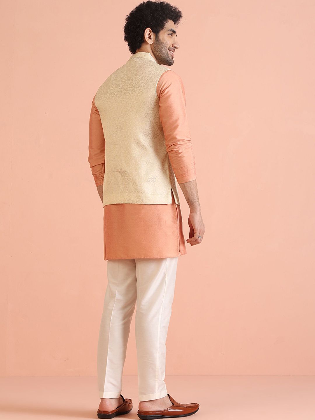 KISAH Men Ethnic Motifs Mandarin Collar Woven Design Nehru Jacket