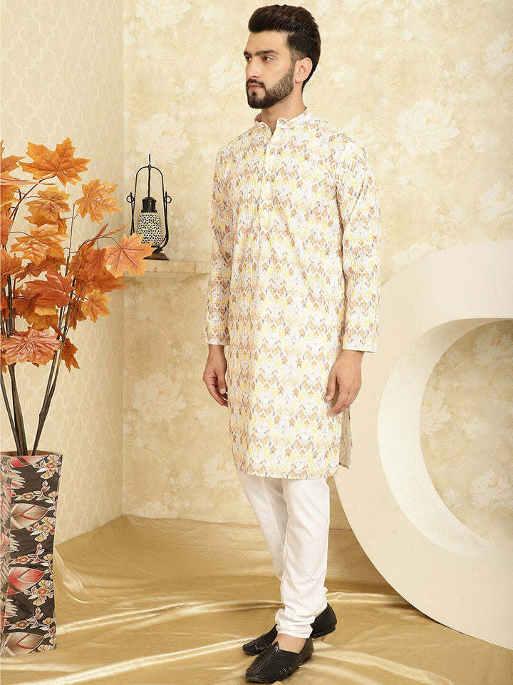 SOJANYA Ethnic Motifs Embroidered Mandarin Collar Pure Cotton Kurta with Churidar